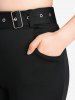 Plus Size Buckle Pockets Lettuce Trim Flare Pants -  