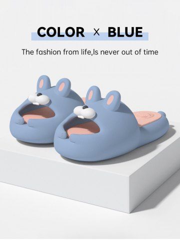 Cute Cartoon Rabbit Shape Soft-soled Indoor Antiskid Slippers for Women and Men - BLUE - EU (36-37)