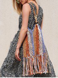 Ethnic Style Hollow Out Braided Tassel Design Beach Tote Bag -  