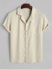 Men's Casual Plain Color Textured Front Pocket Design Short Sleeves Shirt and Drawstring Bermuda Shorts Set -  