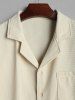 Men's Casual Plain Color Textured Front Pocket Design Short Sleeves Shirt and Drawstring Bermuda Shorts Set -  