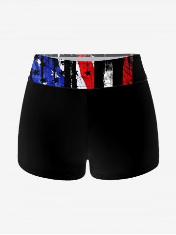 Skeleton Patriotic American Flag Print Boyleg Tankini Swimsuit (Adjustable Shoulder Strap)