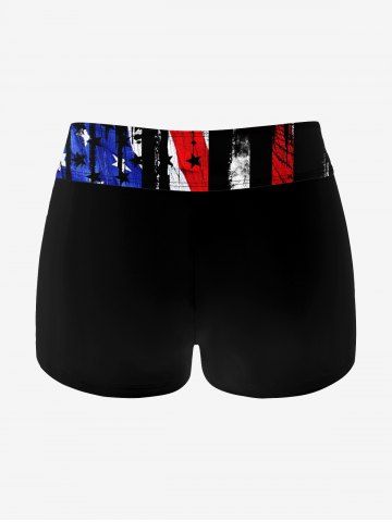 Skeleton Patriotic American Flag Print Boyleg Tankini Swimsuit (Adjustable Shoulder Strap)