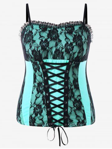 Plus Size Lace-up Floral Lace Cami Top