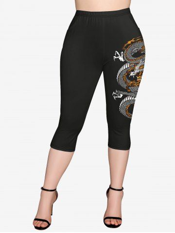 Gothic Dragon Print Pockets Capri Leggings