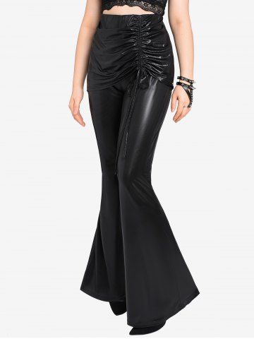 Gothic Metallic Cinched Ruched Flare Pants - BLACK - L | US 12