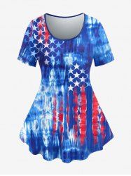 T-shirt Drapeau Américain Imprimé Teinté Patriotique de Grande Taille - Bleu M
