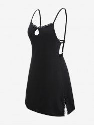 Plus Size Lace Trim Backless Split Keyhole Neck Cami Sleep Dress -  