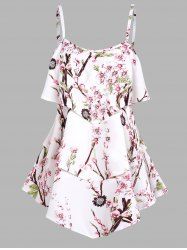Peach Blossom Print Layered Spaghetti Strap Cottagecore Tank Top -  