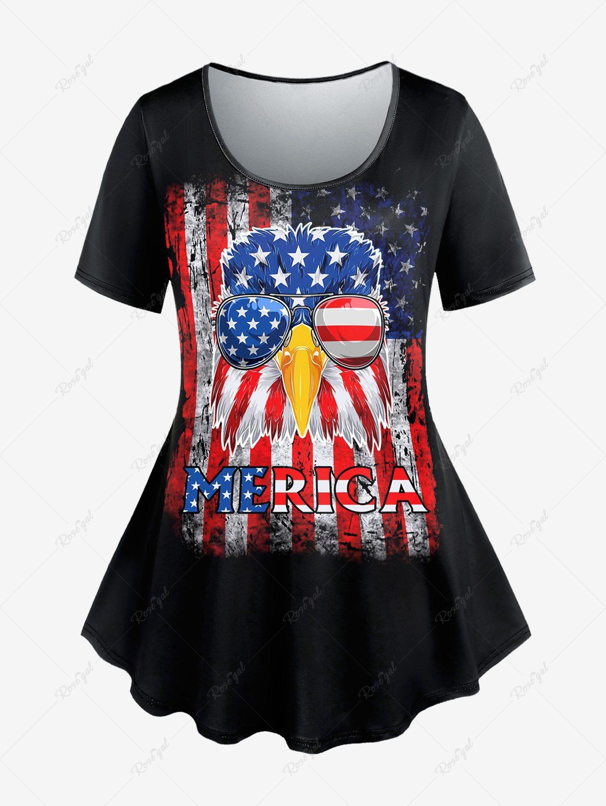 T-shirt Imprimé Aigle Drapeau Américain Grande Taille Noir M