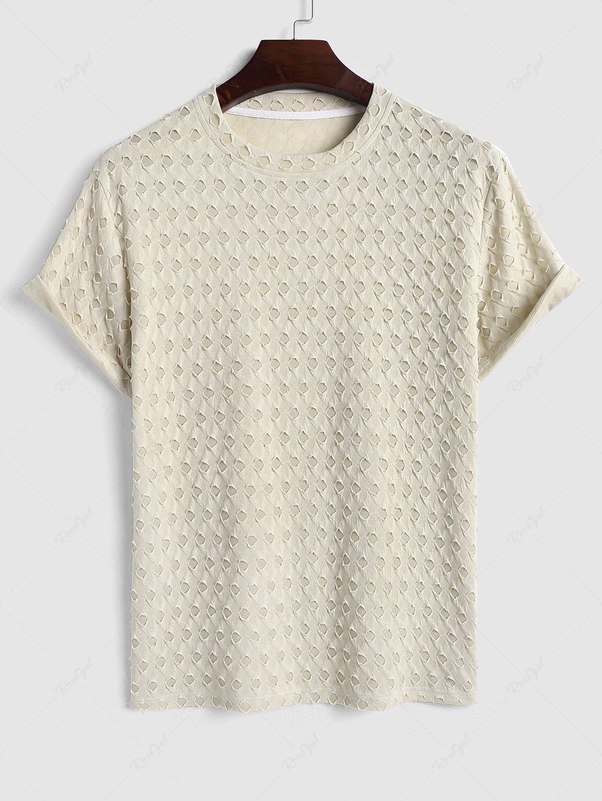 Shop Men's Plain Color Double Layered Ripped Design Short Sleeves Round Neck T-shirt  