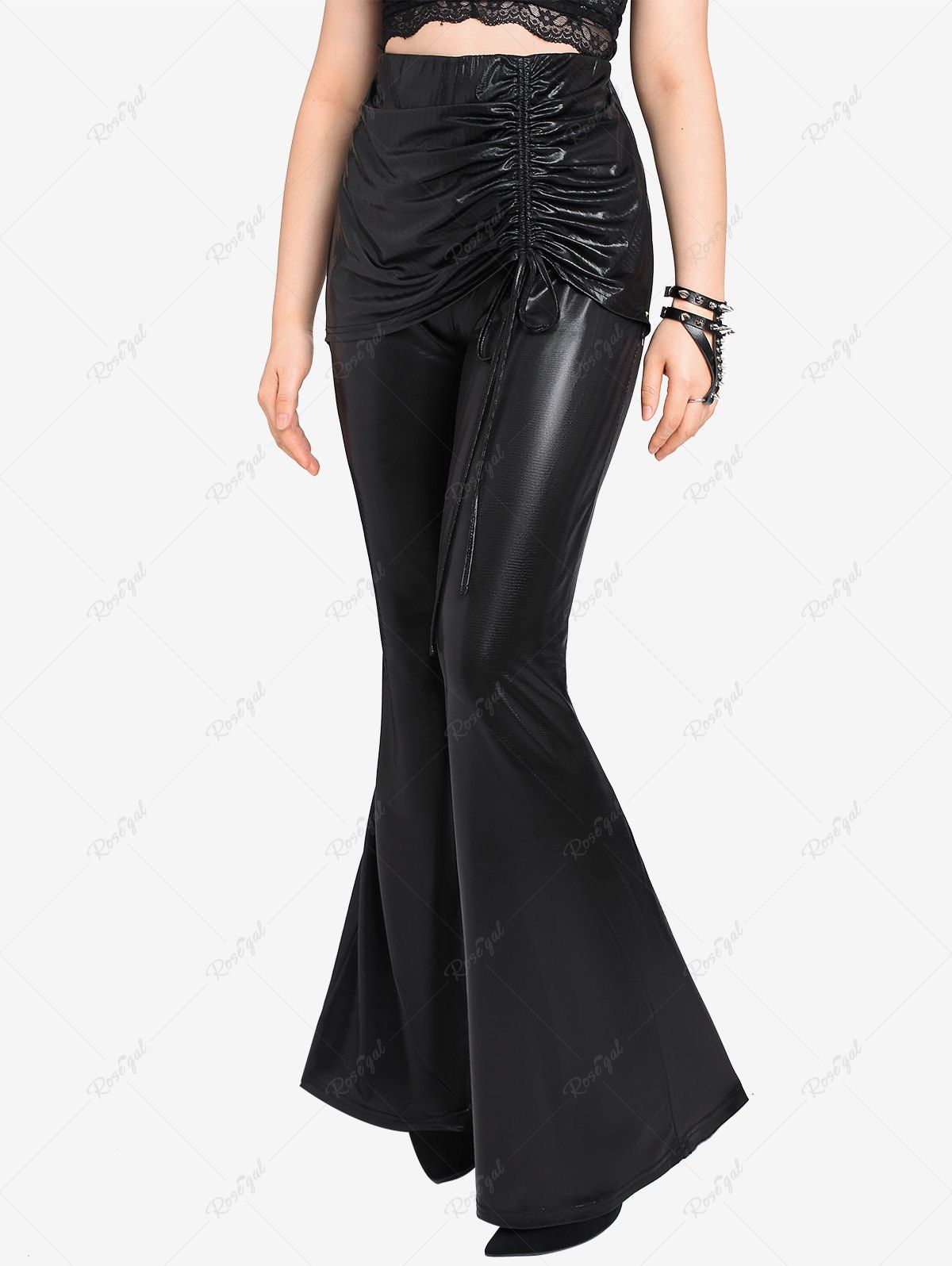 New Gothic Metallic Cinched Ruched Flare Pants  