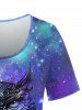 Galaxy Owl Printed Short Sleeves T-shirt and Capri Leggings Plus Size Matching Set -  