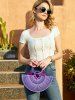 Women's Retro Style Beach Summer Vacation Bamboo Woven Semicircle Shaped Handbag Clutches Tote Bag -  