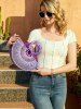 Women's Retro Style Beach Summer Vacation Bamboo Woven Semicircle Shaped Handbag Clutches Tote Bag -  