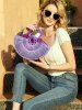 Women's Retro Style Beach Summer Vacation Bamboo Woven Semicircle Shaped Handbag Clutches Tote Bag -  