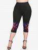 Gothic Flower Snake Print Pockets Capri Leggings -  