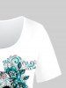 Plus Size Skulls Flower Print Short Sleeves T-shirt -  