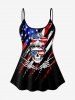 Maillot de Bain Tankini Réversible Drapeau Américain Imprimé à Bretelle Ajustable de Squelette (à Epaule Dénudée) - Noir XS