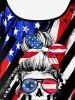 Skeleton Patriotic American Flag Print Boyleg Tankini Swimsuit (Adjustable Shoulder Strap) -  