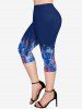 Legging Capri Drapeau Américain Imprimé de Grande Taille avec Poches - Bleu S