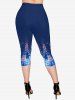 Legging Capri Drapeau Américain Imprimé de Grande Taille avec Poches - Bleu S