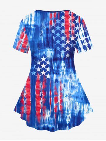 Tie Dye Patriotic American Flag Printed T-shirt and Pockets Capri Leggings Plus Size Matching Set
