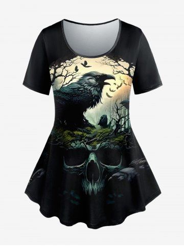 Gothic Skull Tree Eagle Print Short Sleeves T-shirt