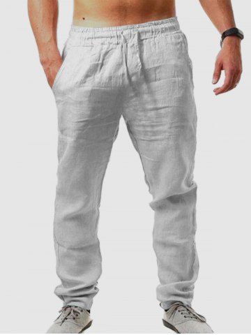 Solid Color Basic Linen Pants - GRAY - XS