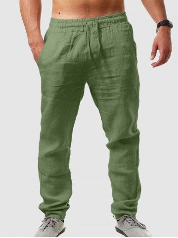 Solid Color Basic Linen Pants - LIGHT GREEN - XL