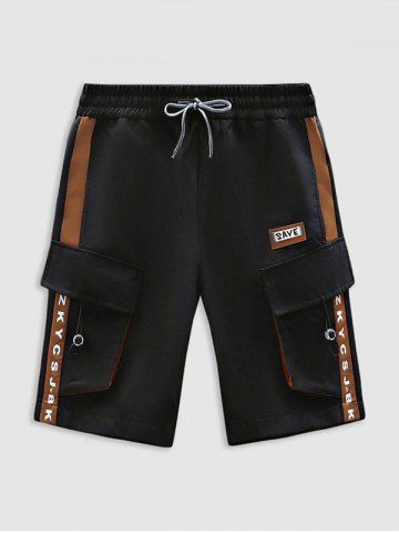 Letter Printed Multi-pocket Cargo Shorts - BLACK - S