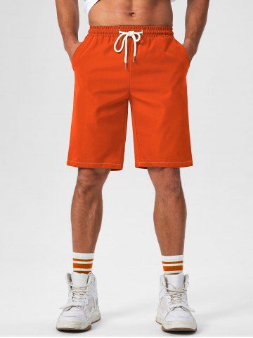 Solid Color Basic Casual Shorts - ORANGE - XS