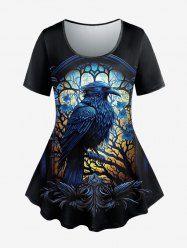Gothic Eagle Tree Feather Print Short Sleeves T-shirt -  