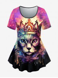 Gothic Crown Cat Paint Splatter Print T-shirt -  