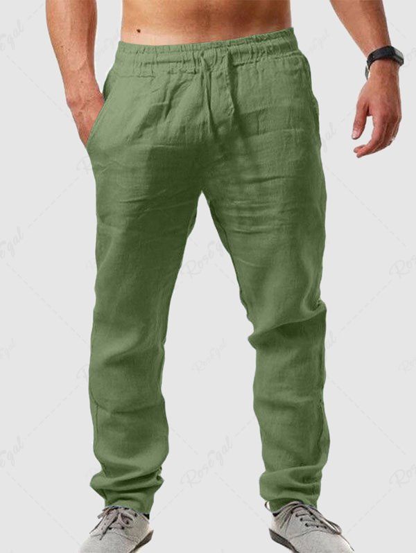 Discount Solid Color Basic Linen Pants  