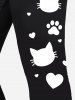 3D Cat Print Short Sleeves T-shirt and Capri Leggings Plus Size Summer Outfit -  
