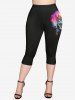 Gothic Crown Cat Paint Splatter Print Pockets Capri Leggings -  