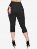 Gothic Crown Cat Paint Splatter Print Pockets Capri Leggings -  