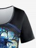 T-shirt Gothique Etoile Arbre et Plume Imprimés à Manches Courtes - Noir 2X