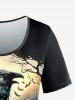 Gothic Skull Tree Eagle Print Short Sleeves T-shirt -  