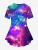 Plus Size Galaxy Cat Butterfly Print T-shirt -  