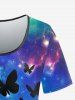 Plus Size Galaxy Cat Butterfly Print T-shirt -  