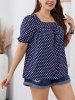 Plus Size Polka Dots Print Square Neck Top Short Sleeve Blouse -  