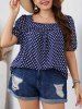 Plus Size Polka Dots Print Square Neck Top Short Sleeve Blouse -  
