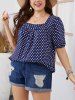 Plus Size Polka Dots Print Square Neck Top Short Sleeve Blouse -  