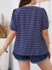 Plus Size Polka Dots Print Square Neck Top Short Sleeve Blouse -  
