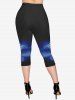 Plus Size Galaxy Dragon Flame Lightning Print Pockets Capri Leggings -  