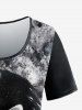 Plus Size Ink Painting Cats Print Short Sleeves T-shirt -  