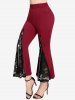 Plus Size Floral Lace Pockets Chains Braided Flare Pants -  