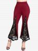 Plus Size Floral Lace Pockets Chains Braided Flare Pants -  
